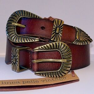 Linea Pelle double buckle western hip belt, tmoro color